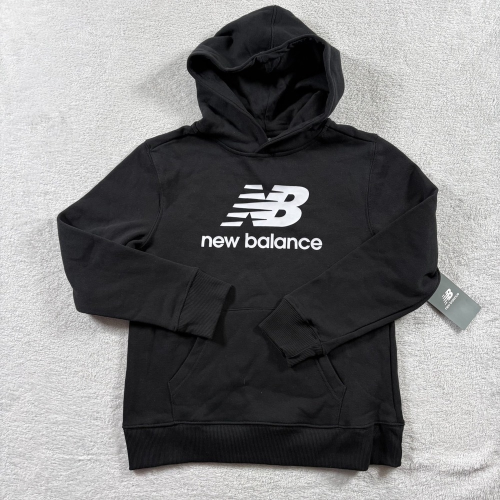 New Balance Essential Hoodie Boys M (10/12)‎ Black Graphic Print Fleece Lined